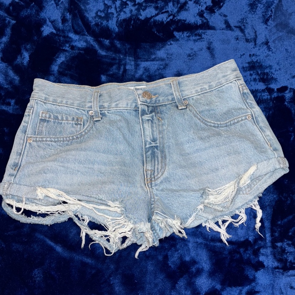 Forever 21 Blue Jean Shorts Distressed Frayed Hem
